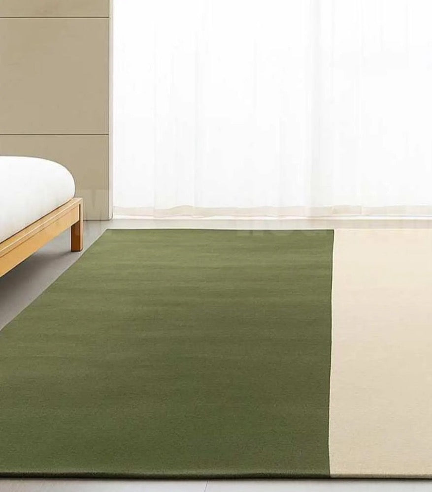 Modern Green and Beige Area Rug: Minimalist Two-Tone Floor Decor