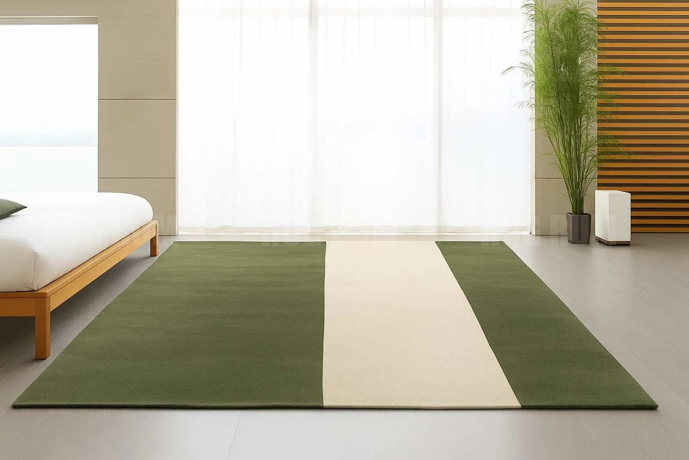 Modern Green and Beige Area Rug: Minimalist Two-Tone Floor Decor