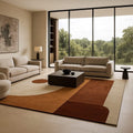 Geometric Abstract Area Rug: Mid-Century Modern Beige Brown Orange