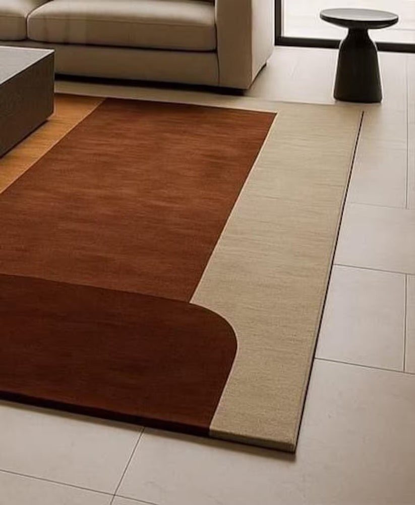Geometric Abstract Area Rug: Mid-Century Modern Beige Brown Orange