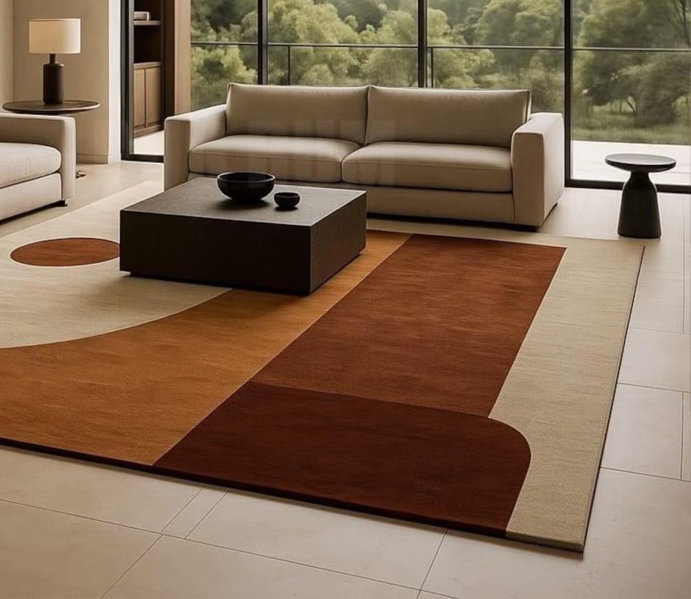 Geometric Abstract Area Rug: Mid-Century Modern Beige Brown Orange